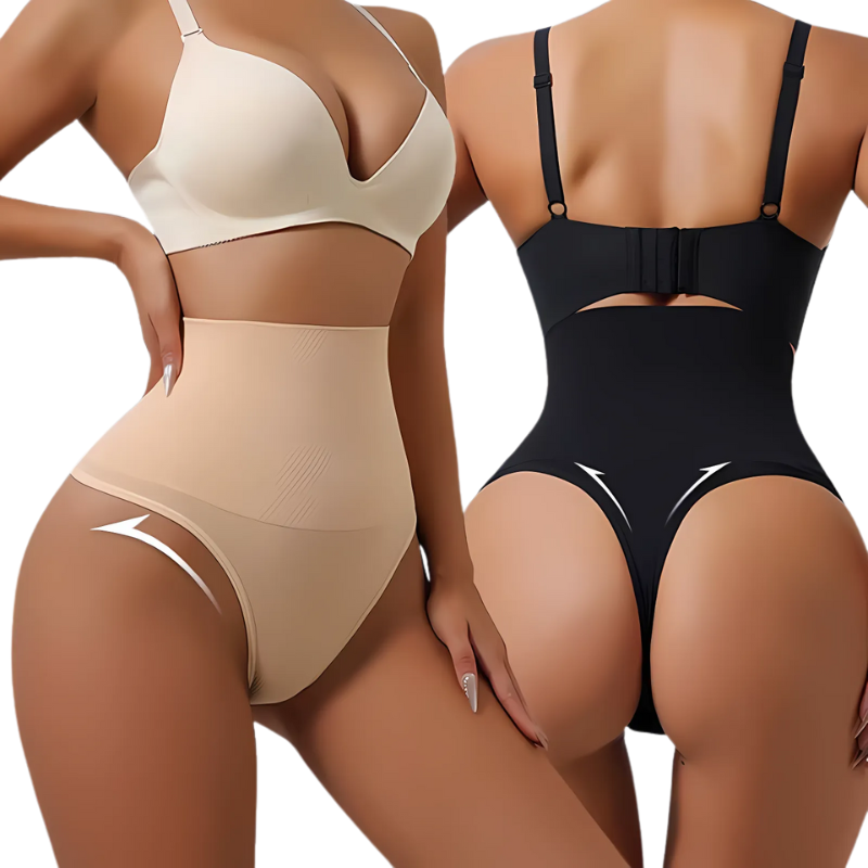 2Pcs Aishang Seamless Thong Shapewear for Women Tummy Control Body Shaper Panties Girdle High Waist Shaping Slimming Underwear