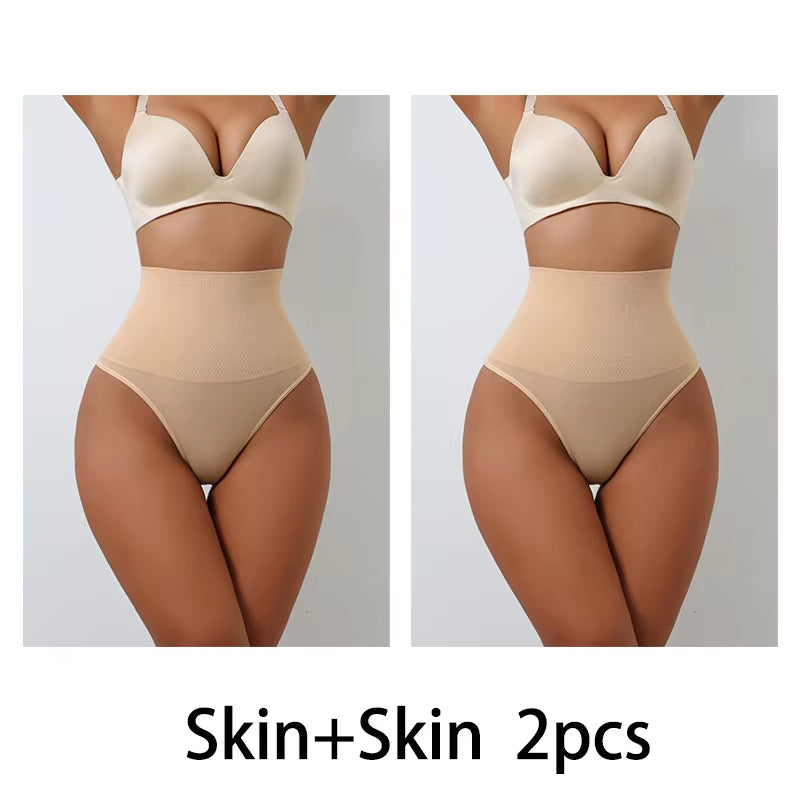 2Pcs Aishang Seamless Thong Shapewear for Women Tummy Control Body Shaper Panties Girdle High Waist Shaping Slimming Underwear