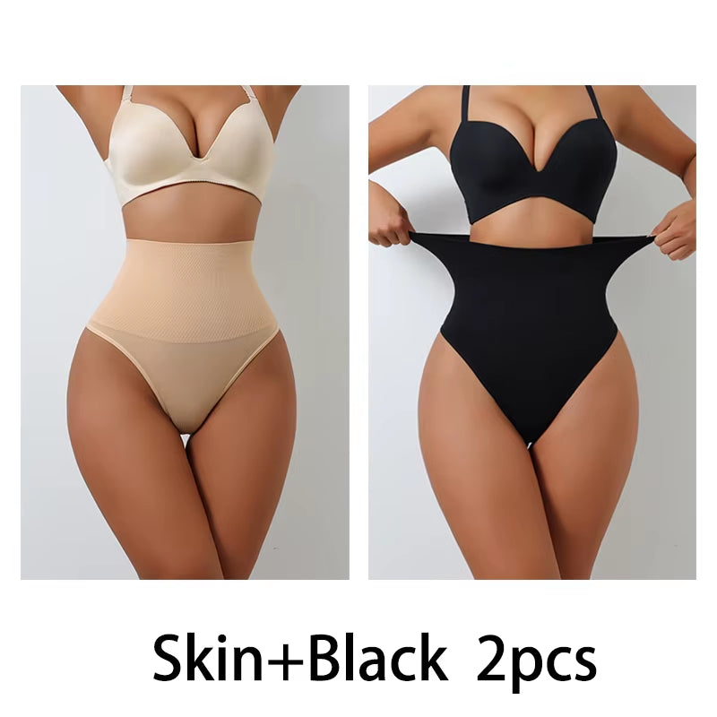 2Pcs Aishang Seamless Thong Shapewear for Women Tummy Control Body Shaper Panties Girdle High Waist Shaping Slimming Underwear